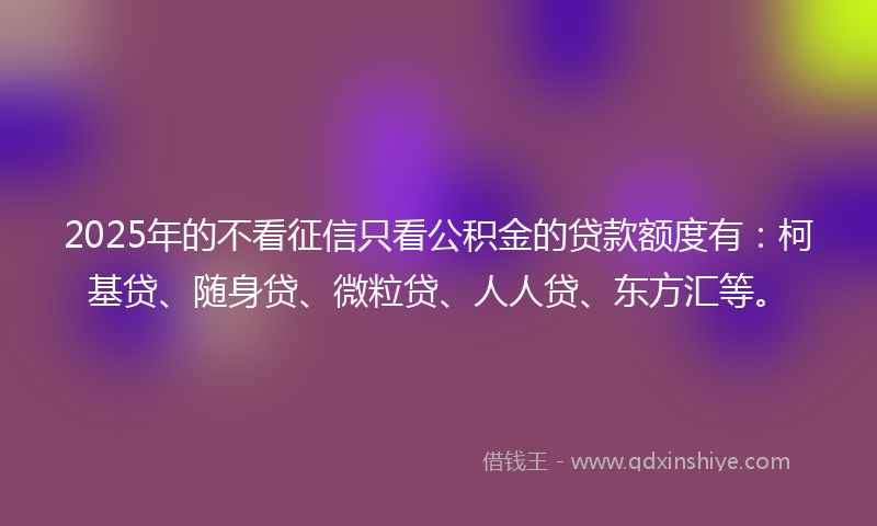 2025年的不看征信只看公积金的贷款额度有：柯基贷、随身贷、微粒贷、人人贷、东方汇等。
