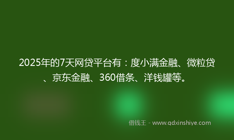 2025年的7天网贷平台有：度小满金融、微粒贷、京东金融、360借条、洋钱罐等。
