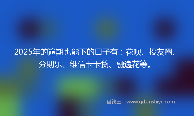 2025年的逾期也能下的口子有：花呗、投友圈、分期乐、维信卡卡贷、融逸花等。