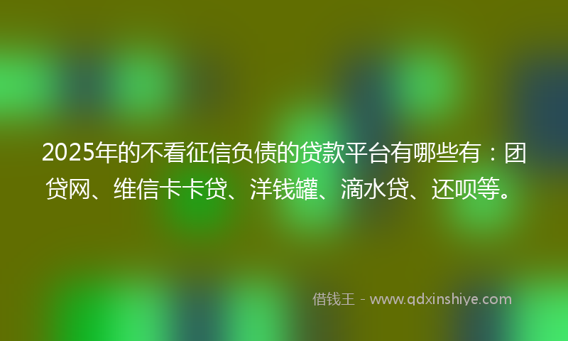 2025年的不看征信负债的贷款平台有哪些有：团贷网、维信卡卡贷、洋钱罐、滴水贷、还呗等。