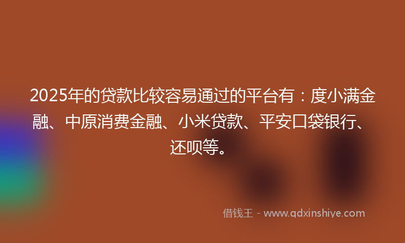 2025年的贷款比较容易通过的平台有：度小满金融、中原消费金融、小米贷款、平安口袋银行、还呗等。