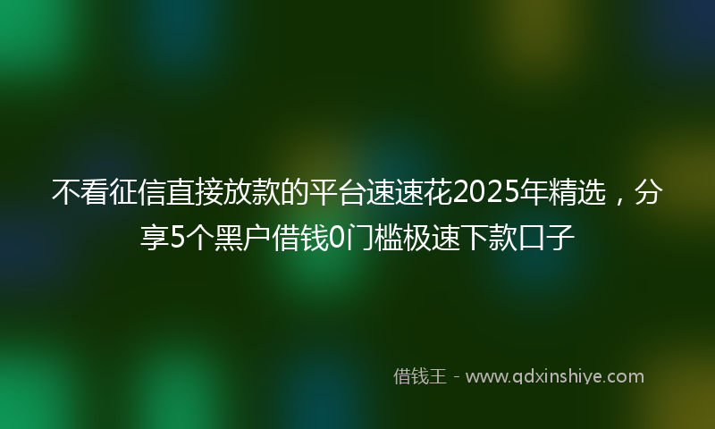 不看征信直接放款的平台速速花2025年精选，分享5个黑户借钱0门槛极速下款口子