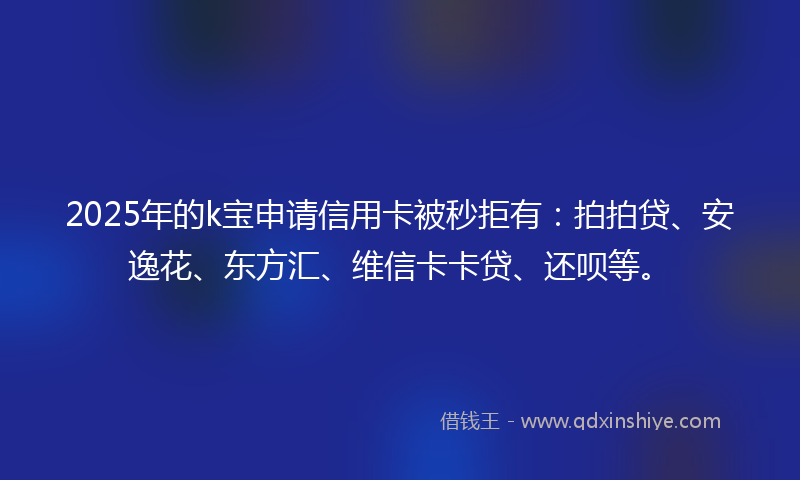 2025年的k宝申请信用卡被秒拒有：拍拍贷、安逸花、东方汇、维信卡卡贷、还呗等。