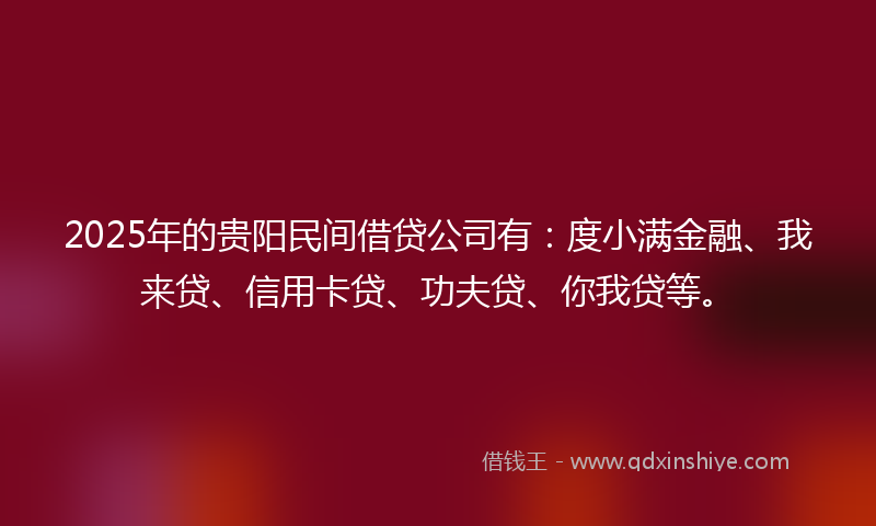 2025年的贵阳民间借贷公司有：度小满金融、我来贷、信用卡贷、功夫贷、你我贷等。