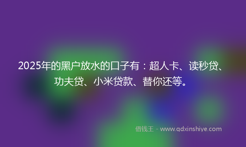 2025年的黑户放水的口子有：超人卡、读秒贷、功夫贷、小米贷款、替你还等。