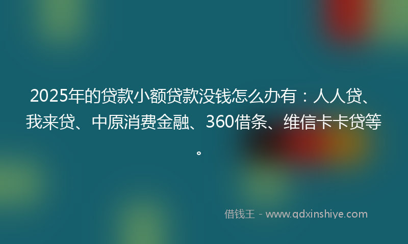 2025年的贷款小额贷款没钱怎么办有：人人贷、我来贷、中原消费金融、360借条、维信卡卡贷等。
