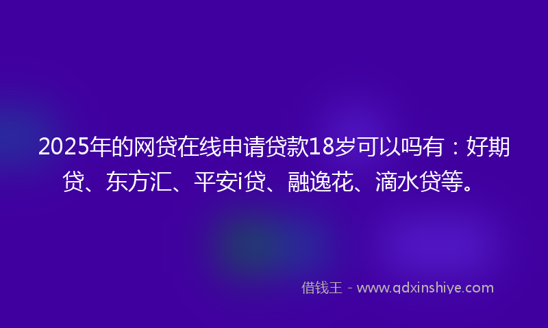 2025年的网贷在线申请贷款18岁可以吗有：好期贷、东方汇、平安i贷、融逸花、滴水贷等。