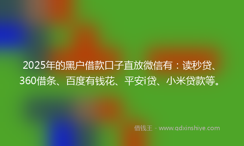 2025年的黑户借款口子直放微信有：读秒贷、360借条、百度有钱花、平安i贷、小米贷款等。