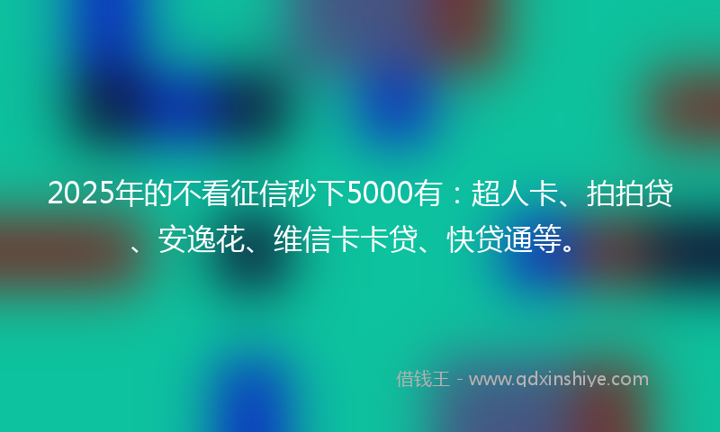 2025年的不看征信秒下5000有：超人卡、拍拍贷、安逸花、维信卡卡贷、快贷通等。