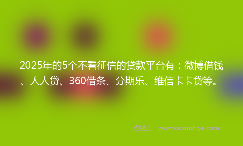 2025年的5个不看征信的贷款平台有：微博借钱、人人贷、360借条、分期乐、维信卡卡贷等。
