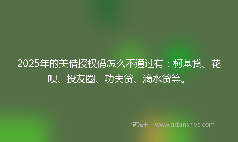 2025年的美借授权码怎么不通过有：柯基贷、花呗、投友圈、功夫贷、滴水贷等。