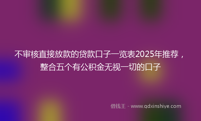 不审核直接放款的贷款口子一览表2025年推荐，整合五个有公积金无视一切的口子