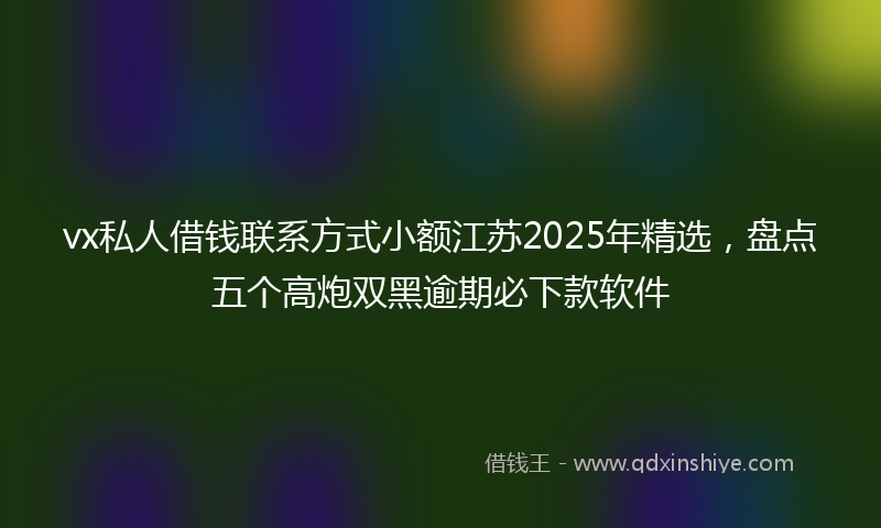 vx私人借钱联系方式小额江苏2025年精选，盘点五个高炮双黑逾期必下款软件