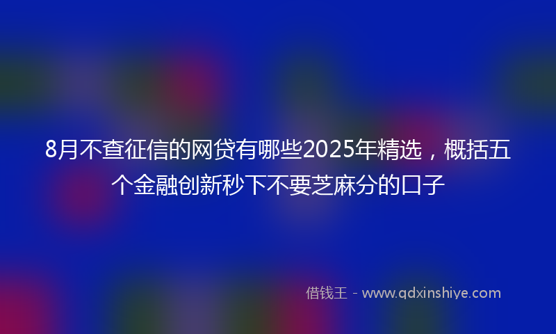 8月不查征信的网贷有哪些2025年精选，概括五个金融创新秒下不要芝麻分的口子
