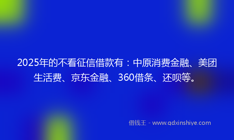 2025年的不看征信借款有：中原消费金融、美团生活费、京东金融、360借条、还呗等。