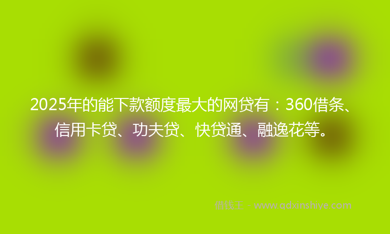 2025年的能下款额度最大的网贷有:360借条、信用卡贷、功夫贷、快贷通、融逸花等。
