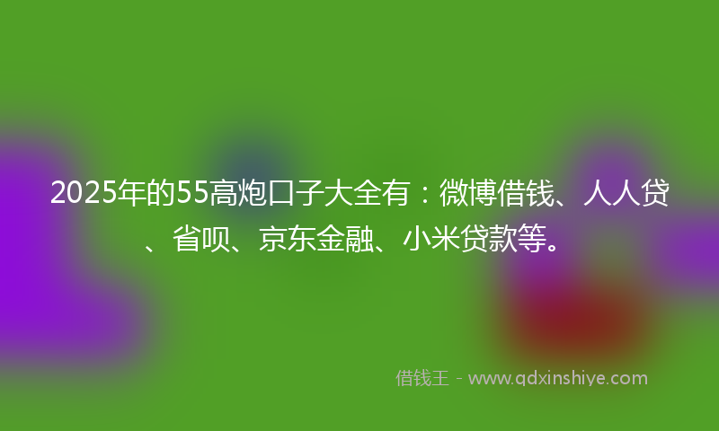 2025年的55高炮口子大全有：微博借钱、人人贷、省呗、京东金融、小米贷款等。