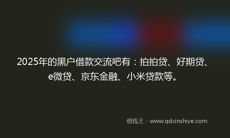 2025年的黑户借款交流吧有:拍拍贷、好期贷、e微贷、京东金融、小米贷款等。