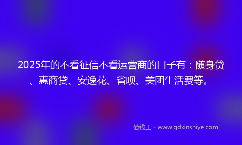 2025年的不看征信不看运营商的口子有：随身贷、惠商贷、安逸花、省呗、美团生活费等。