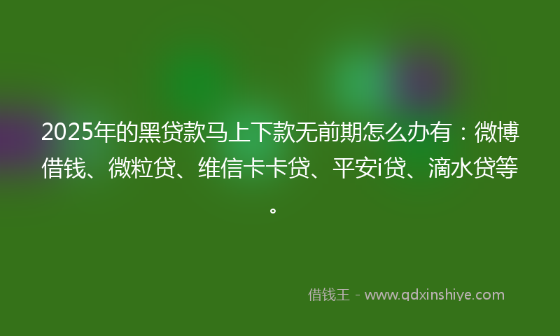 2025年的黑贷款马上下款无前期怎么办有：微博借钱、微粒贷、维信卡卡贷、平安i贷、滴水贷等。