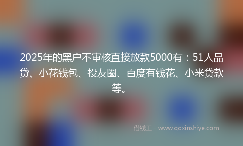 2025年的黑户不审核直接放款5000有:51人品贷、小花钱包、投友圈、百度有钱花、小米贷款等。