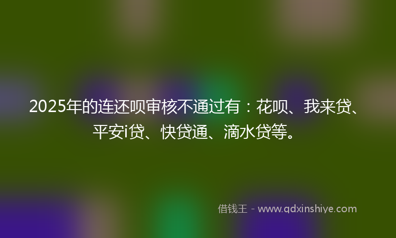 2025年的连还呗审核不通过有：花呗、我来贷、平安i贷、快贷通、滴水贷等。