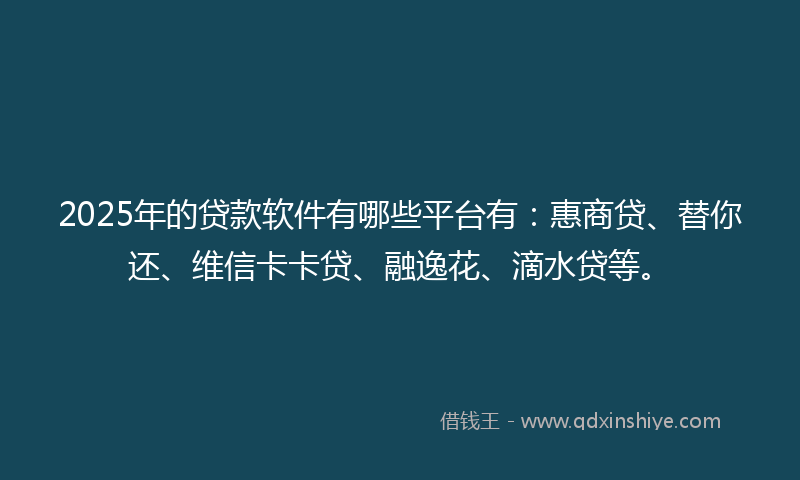 2025年的贷款软件有哪些平台有：惠商贷、替你还、维信卡卡贷、融逸花、滴水贷等。