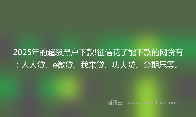 2025年的超级黑户下款!征信花了能下款的网贷有：人人贷、e微贷、我来贷、功夫贷、分期乐等。
