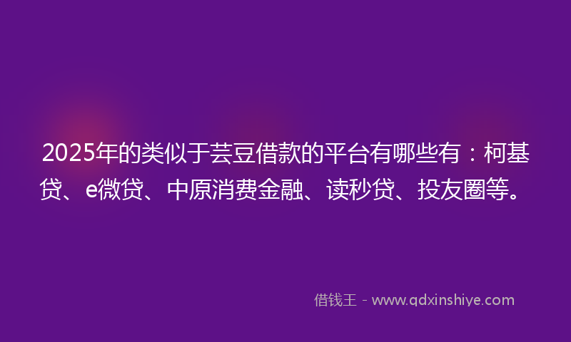 2025年的类似于芸豆借款的平台有哪些有：柯基贷、e微贷、中原消费金融、读秒贷、投友圈等。