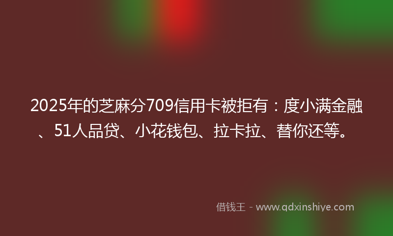 2025年的芝麻分709信用卡被拒有：度小满金融、51人品贷、小花钱包、拉卡拉、替你还等。