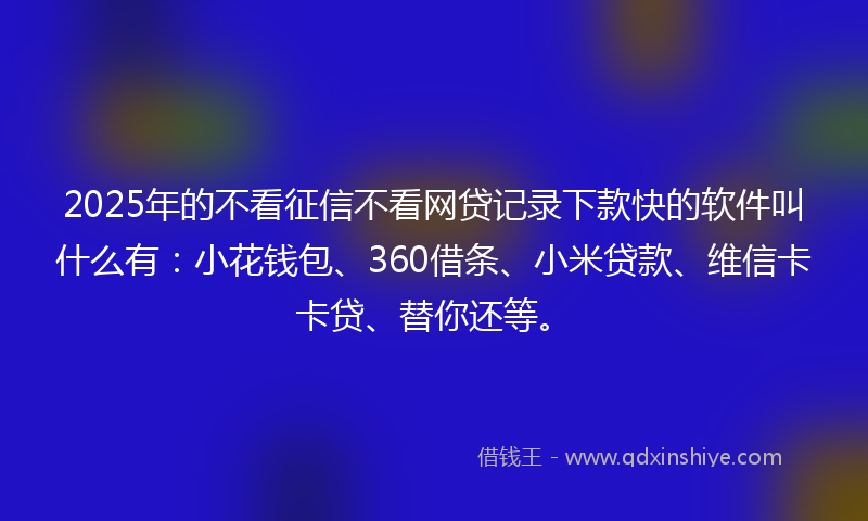 2025年的不看征信不看网贷记录下款快的软件叫什么有：小花钱包、360借条、小米贷款、维信卡卡贷、替你还等。