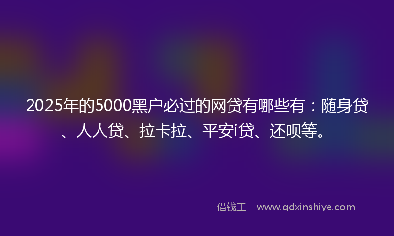 2025年的5000黑户必过的网贷有哪些有：随身贷、人人贷、拉卡拉、平安i贷、还呗等。