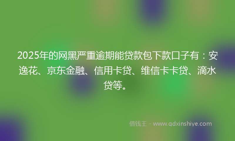 2025年的网黑严重逾期能贷款包下款口子有：安逸花、京东金融、信用卡贷、维信卡卡贷、滴水贷等。