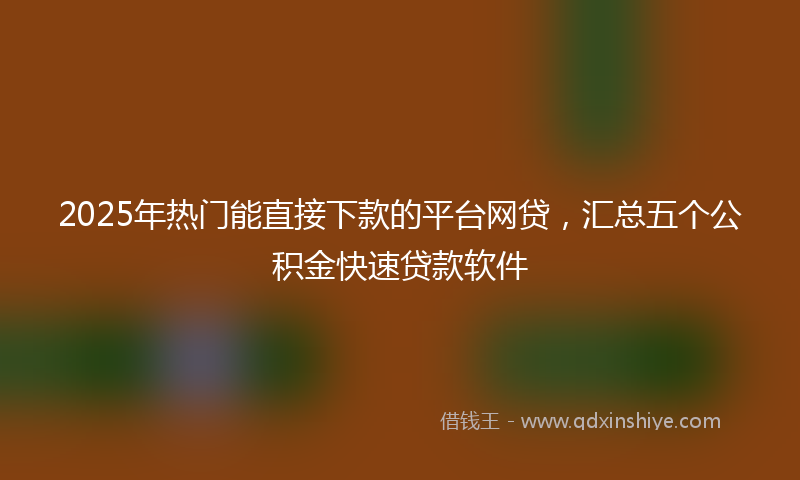 2025年热门能直接下款的平台网贷，汇总五个公积金快速贷款软件