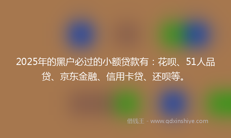 2025年的黑户必过的小额贷款有：花呗、51人品贷、京东金融、信用卡贷、还呗等。