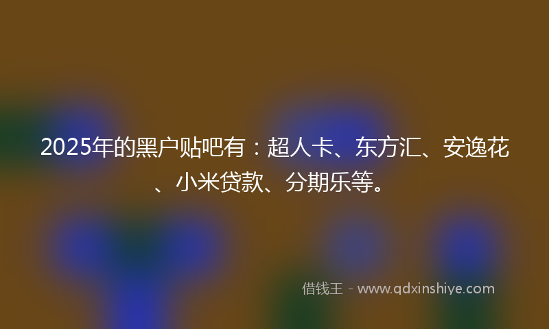 2025年的黑户贴吧有：超人卡、东方汇、安逸花、小米贷款、分期乐等。