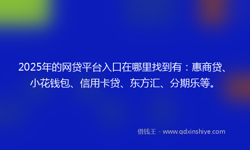 2025年的网贷平台入口在哪里找到有：惠商贷、小花钱包、信用卡贷、东方汇、分期乐等。