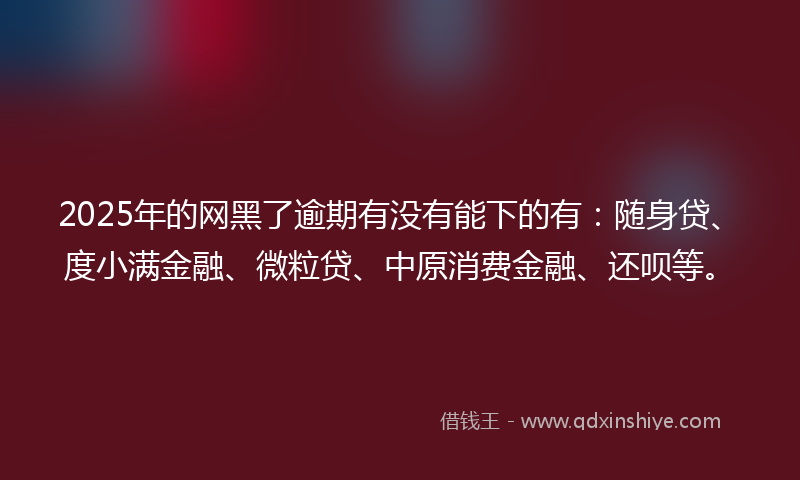 2025年的网黑了逾期有没有能下的有：随身贷、度小满金融、微粒贷、中原消费金融、还呗等。