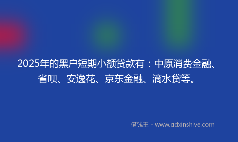 2025年的黑户短期小额贷款有：中原消费金融、省呗、安逸花、京东金融、滴水贷等。