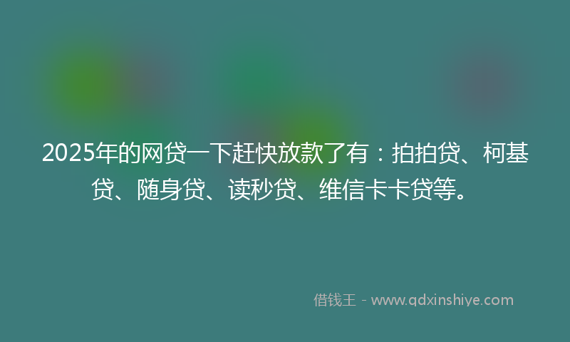 2025年的网贷一下赶快放款了有：拍拍贷、柯基贷、随身贷、读秒贷、维信卡卡贷等。