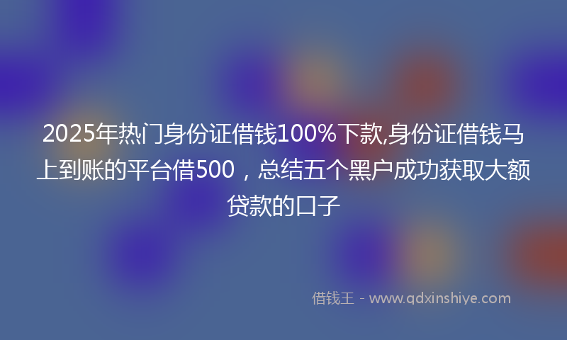 2025年热门身份证借钱100%下款,身份证借钱马上到账的平台借500，总结五个黑户成功获取大额贷款的口子