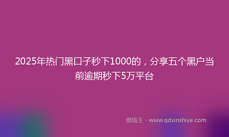 2025年热门黑口子秒下1000的,分享五个黑户当前逾期秒下5万平台