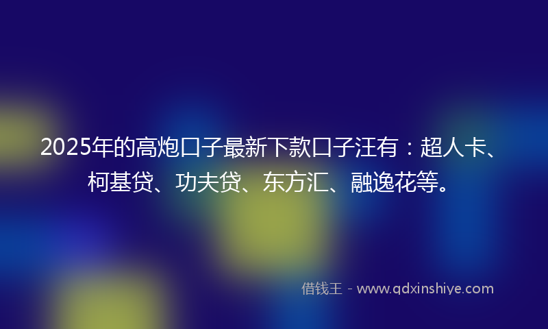 2025年的高炮口子最新下款口子汪有：超人卡、柯基贷、功夫贷、东方汇、融逸花等。