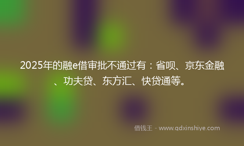 2025年的融e借审批不通过有：省呗、京东金融、功夫贷、东方汇、快贷通等。