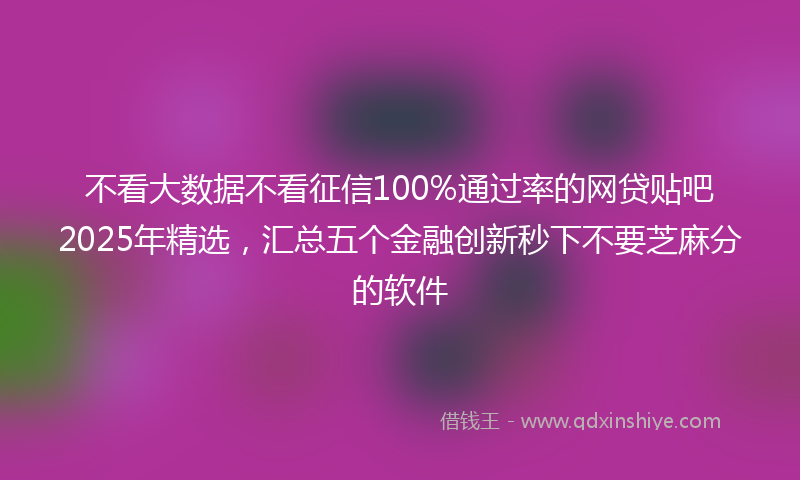 不看大数据不看征信100%通过率的网贷贴吧2025年精选，汇总五个金融创新秒下不要芝麻分的软件