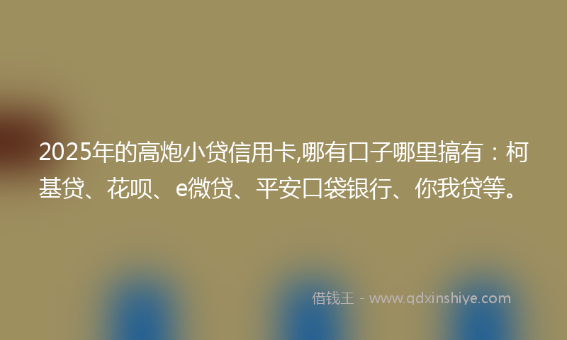 2025年的高炮小贷信用卡,哪有口子哪里搞有：柯基贷、花呗、e微贷、平安口袋银行、你我贷等。