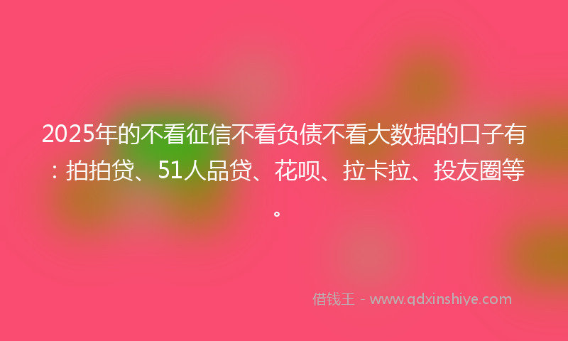2025年的不看征信不看负债不看大数据的口子有：拍拍贷、51人品贷、花呗、拉卡拉、投友圈等。