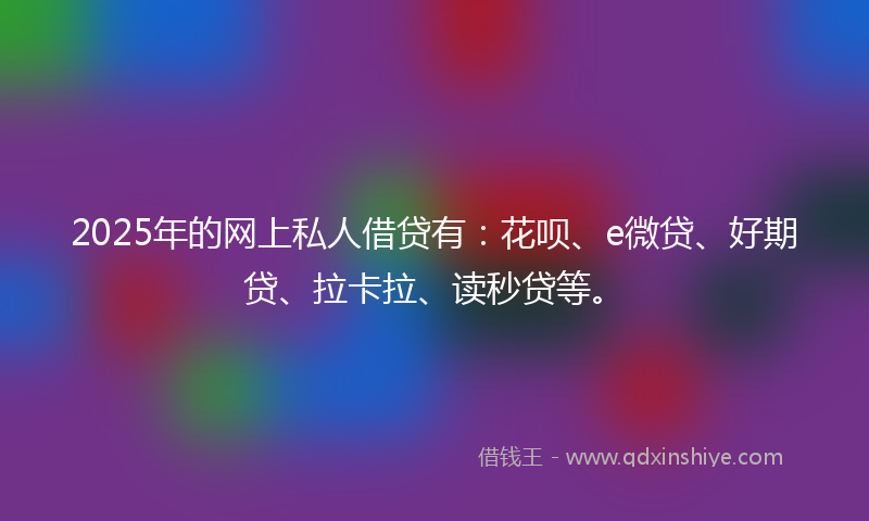 2025年的网上私人借贷有：花呗、e微贷、好期贷、拉卡拉、读秒贷等。