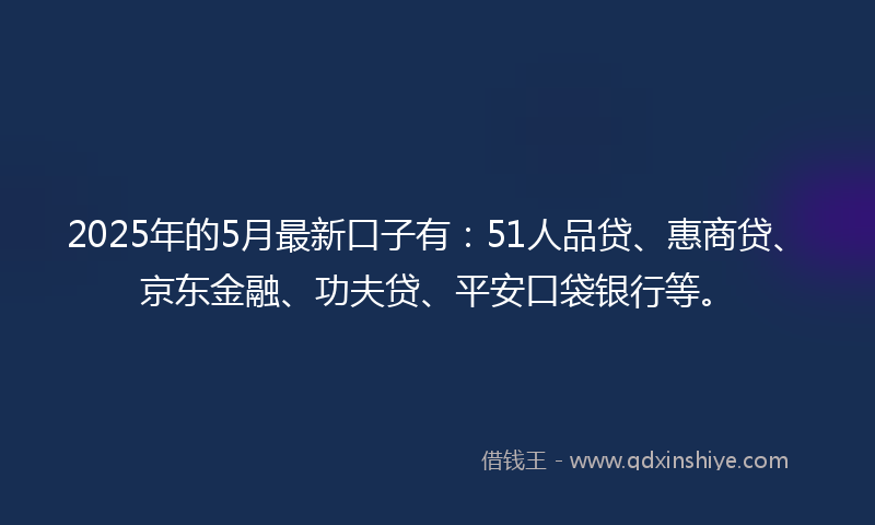 2025年的5月最新口子有：51人品贷、惠商贷、京东金融、功夫贷、平安口袋银行等。