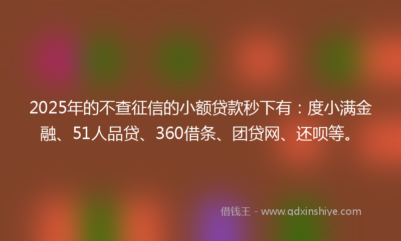 2025年的不查征信的小额贷款秒下有：度小满金融、51人品贷、360借条、团贷网、还呗等。